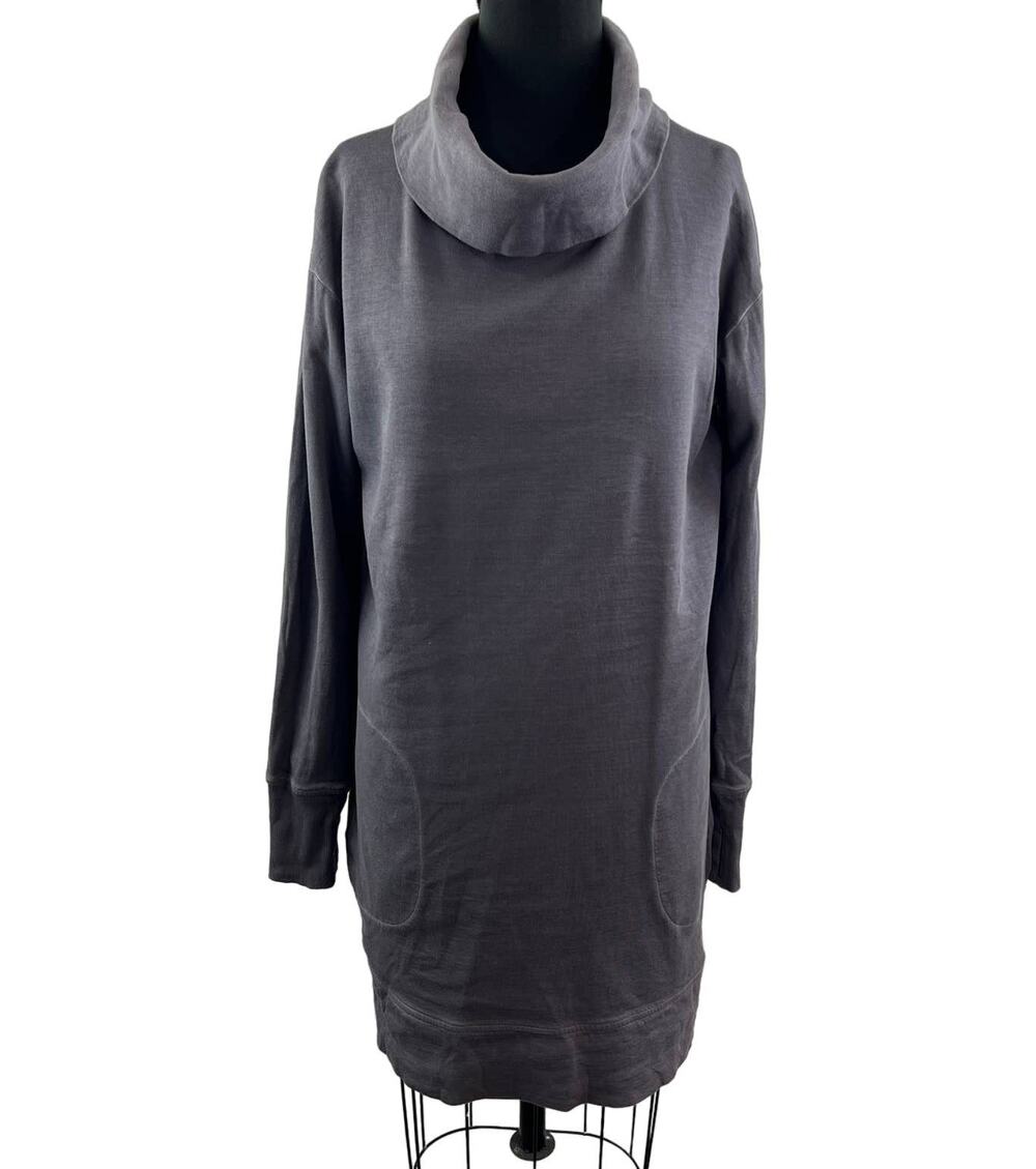 ATHLETA Gray M Sweatshirt Cotton Eco Wash Pocket Turtleneck Long Sleeve Pullover